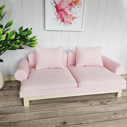 Pink Modern Sofa with 2 Cushions – alternate view 7 | 1:12 scale dolls house miniature
