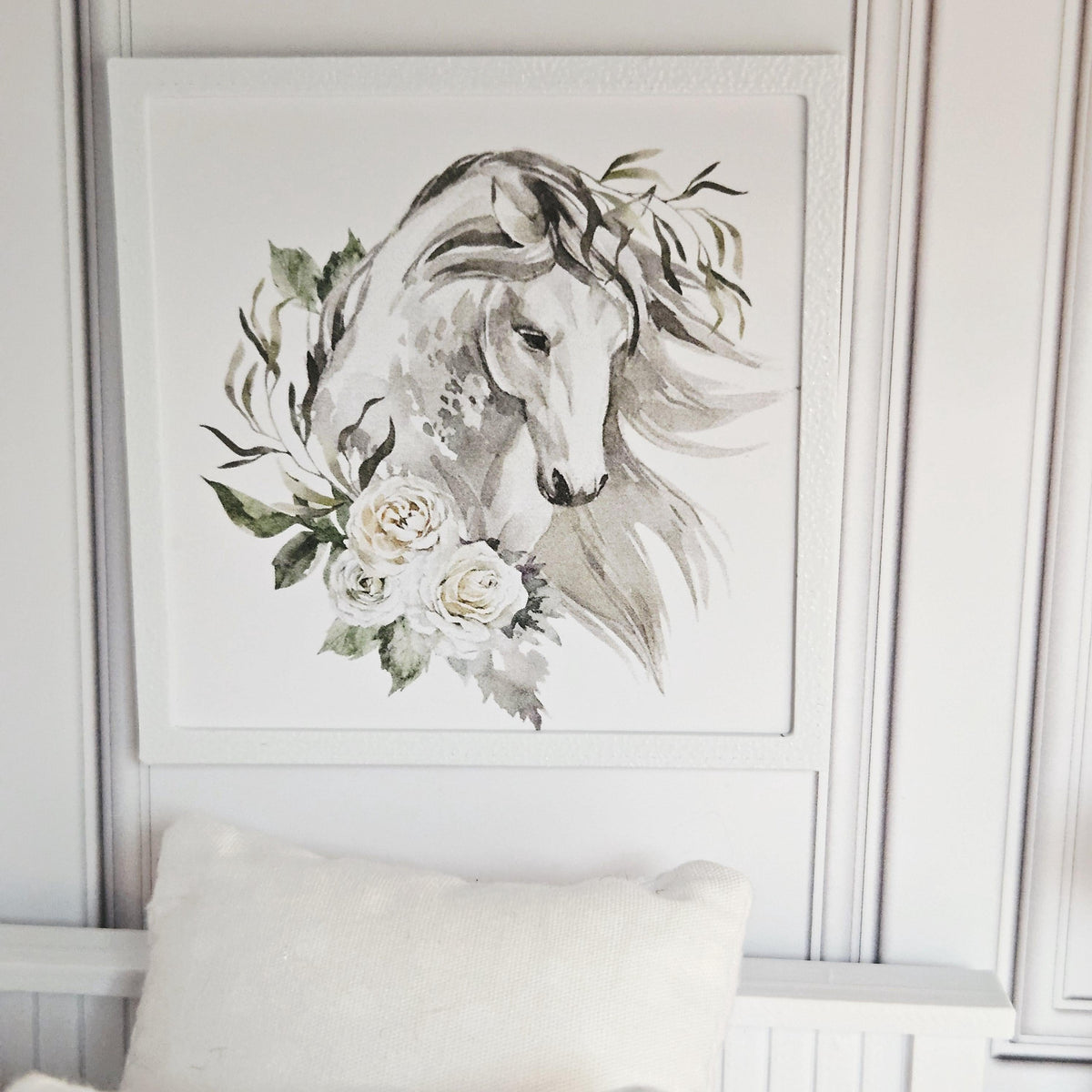 Dolls House Floral Horse Wall Art | Framed Picture | Miniature Decor | 1:12 Scale