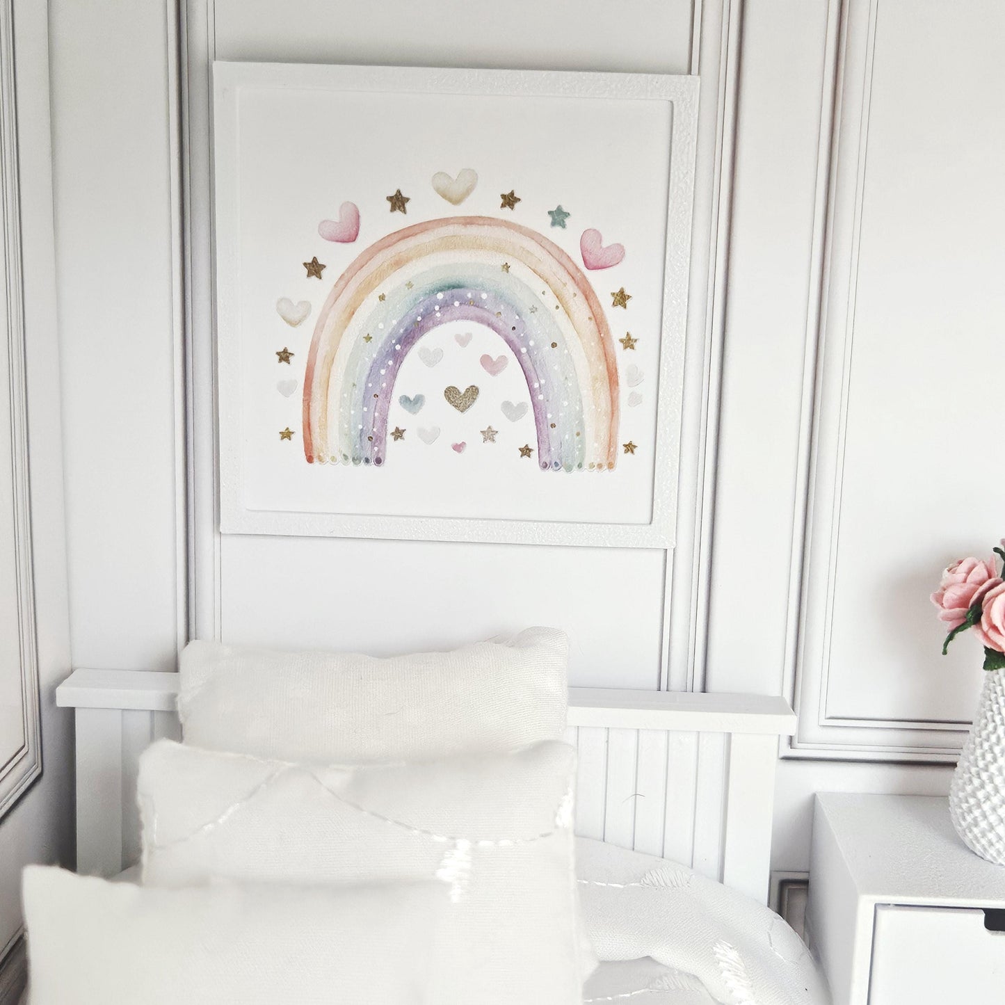 Dolls House Rainbow Wall Art | Framed Picture Print | Nursery & Bedroom Decor | 1:12 Scale