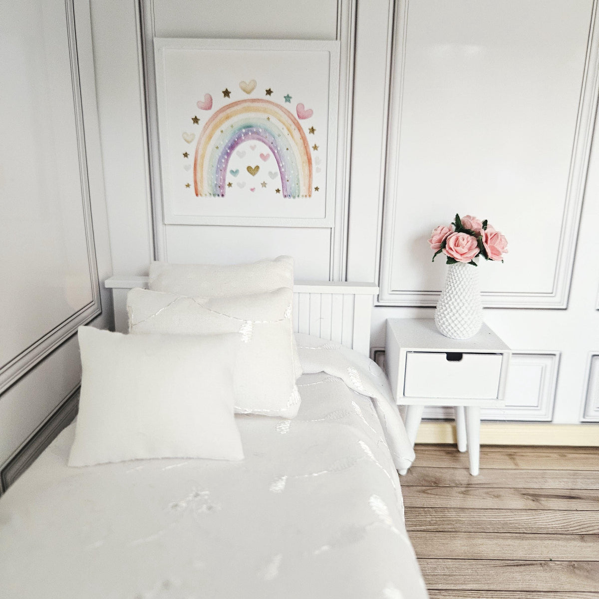 Dolls House Rainbow Wall Art | Framed Picture Print | Nursery & Bedroom Decor | 1:12 Scale