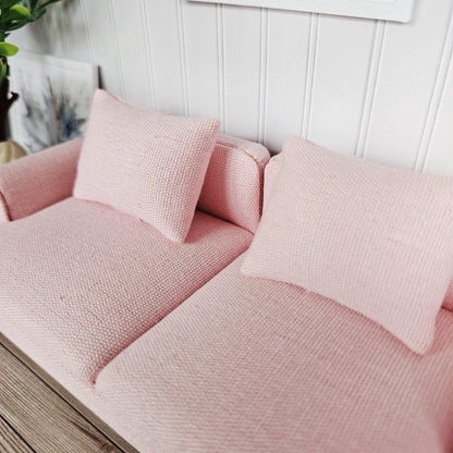 Pink Modern Sofa with 2 Cushions – alternate view 4 | 1:12 scale dolls house miniature