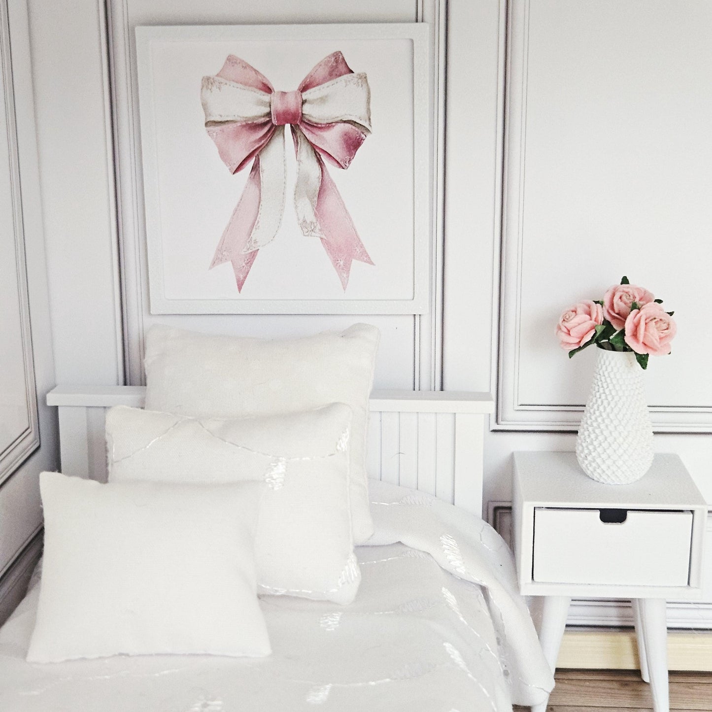 Dolls House Pink Bow Print | 1:12 Scale Miniature Wall Art