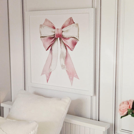 Pink & White Bow Print – alternate view 2 | 1:12 scale dolls house miniature