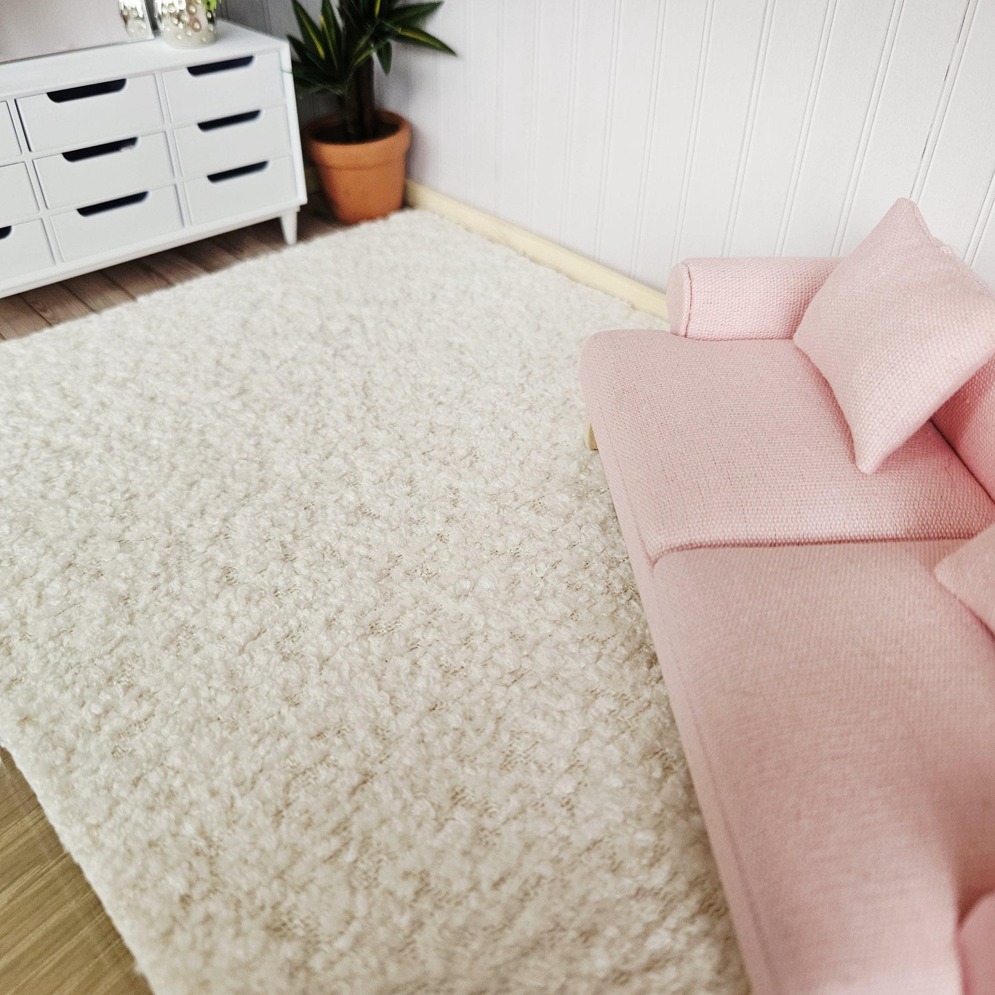Dolls House Large Bouclé Rug | Cream Textured Carpet | Modern Flooring | 1:12 Scale