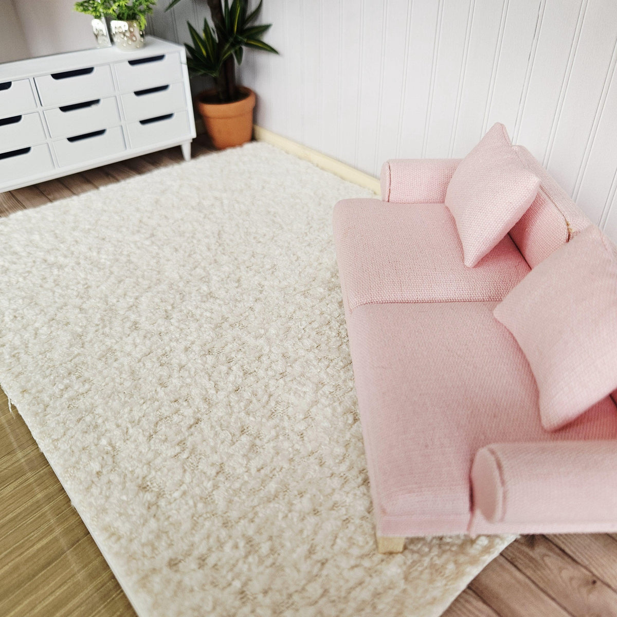 Dolls House Large Bouclé Rug | Cream Textured Carpet | Modern Flooring | 1:12 Scale