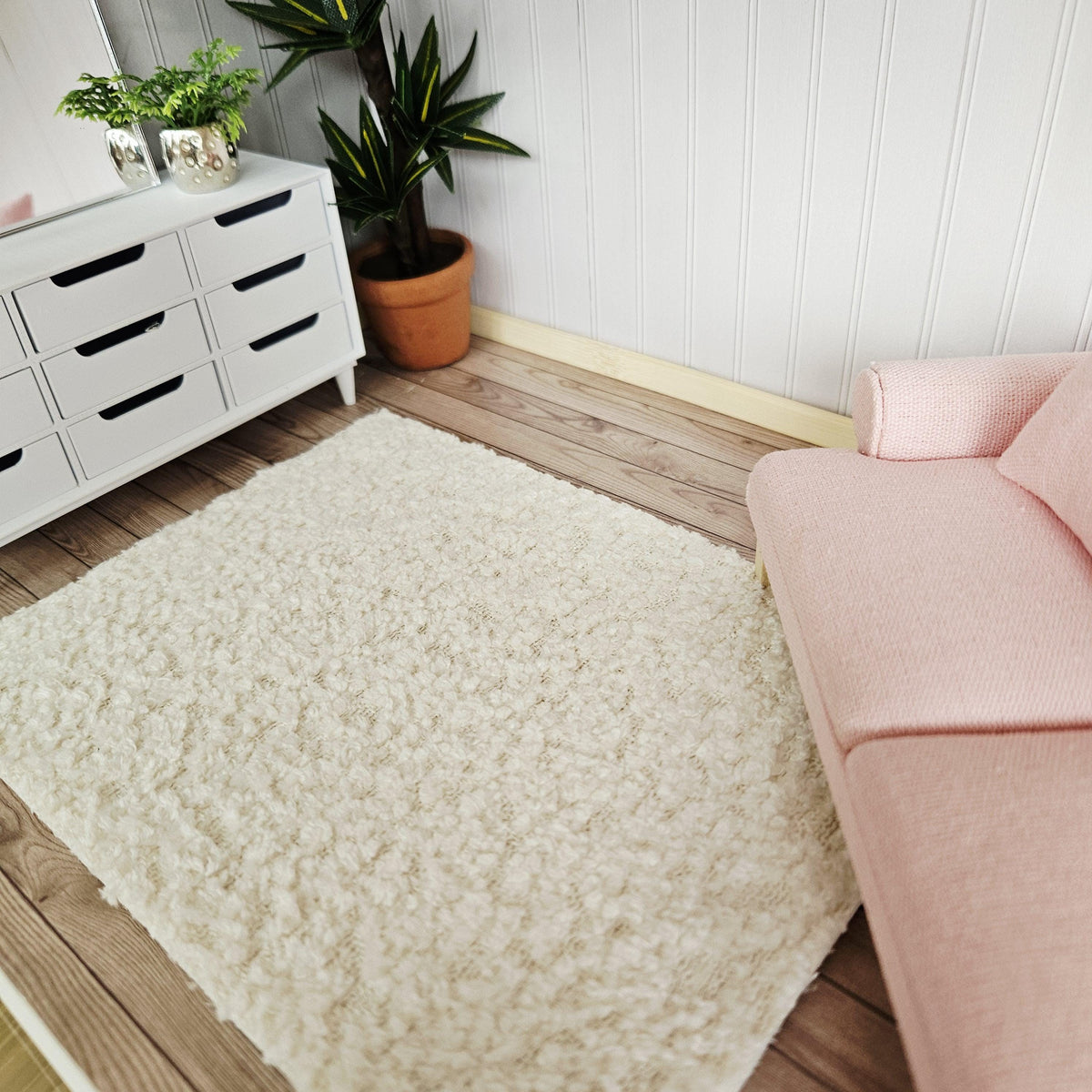 Dolls House Cream Boucle Rug | 1:12th Scale | Miniature Rug