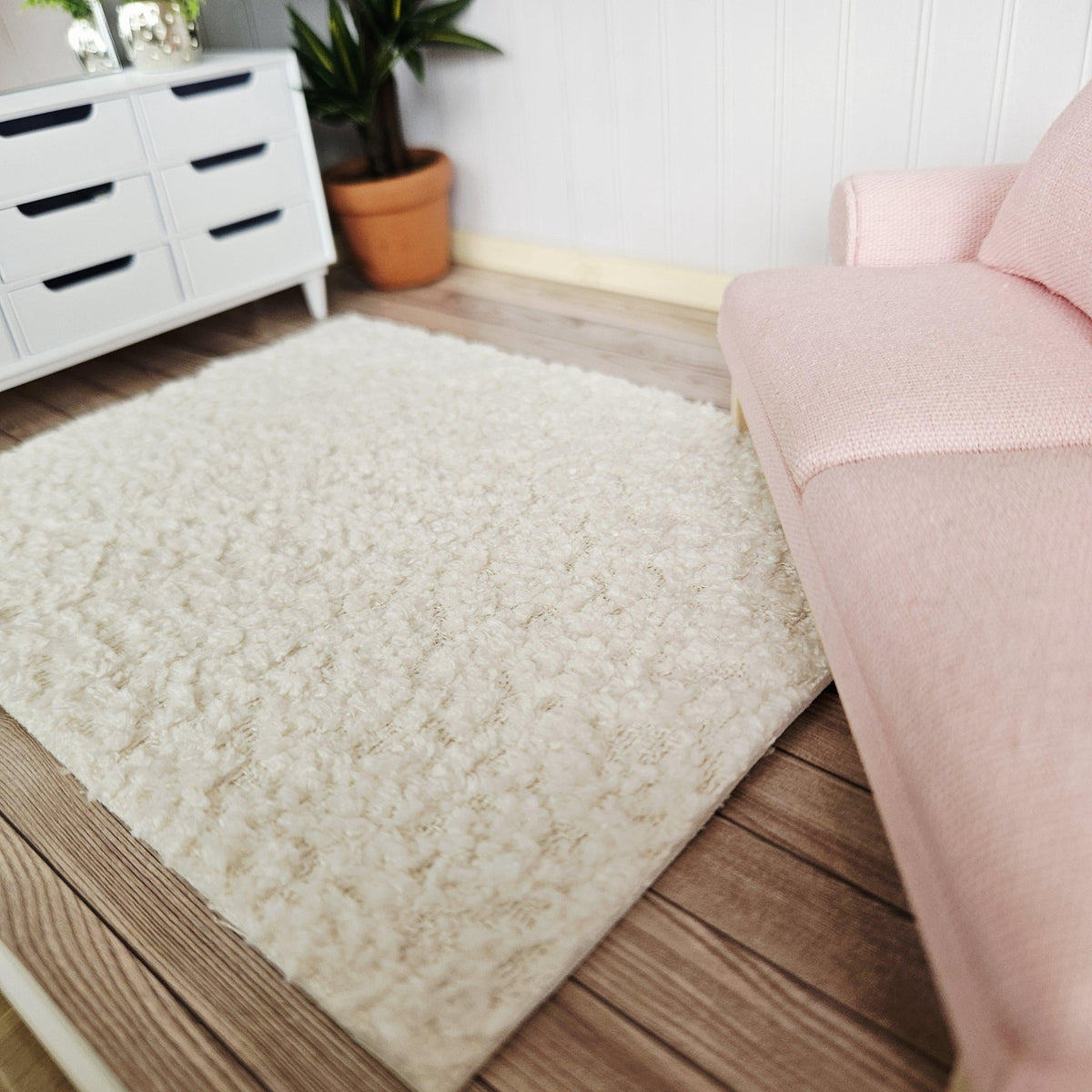 Dolls House Cream Boucle Rug | 1:12th Scale | Miniature Rug