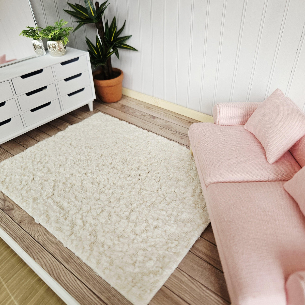 Dolls House Cream Boucle Rug | 1:12th Scale | Miniature Rug