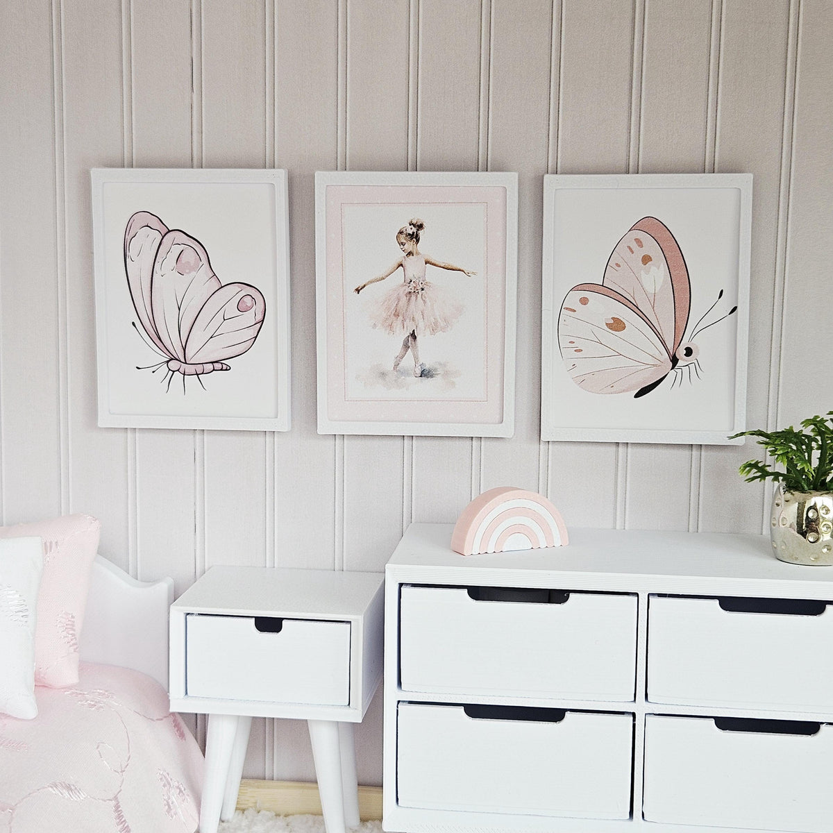 Print Set | 3 Pink Butterflies & Ballerina Wall Art