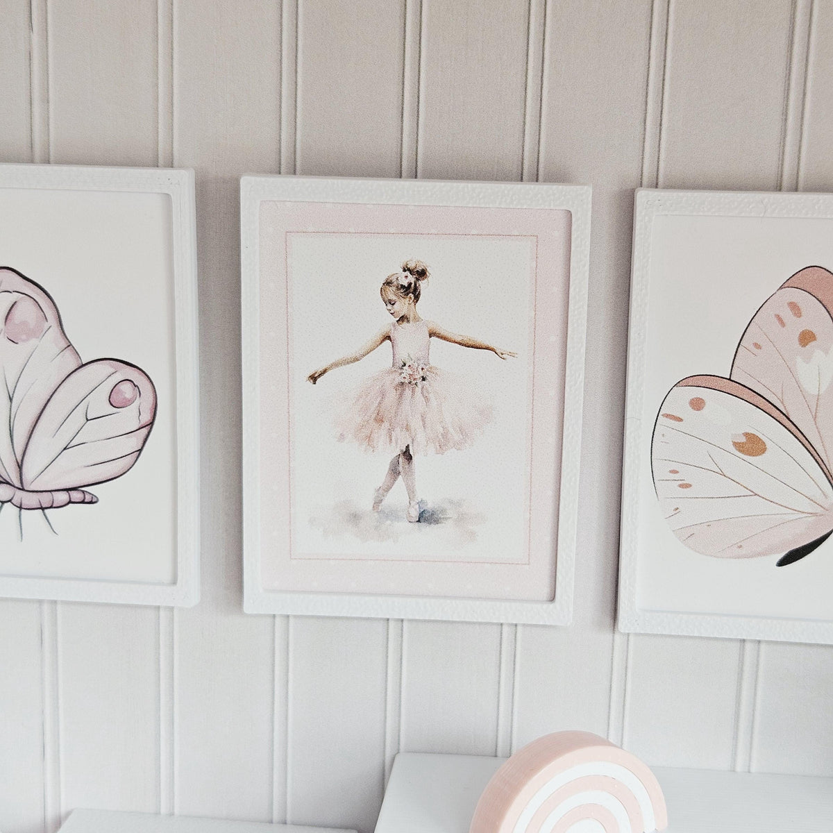 Print Set | 3 Pink Butterflies & Ballerina Wall Art