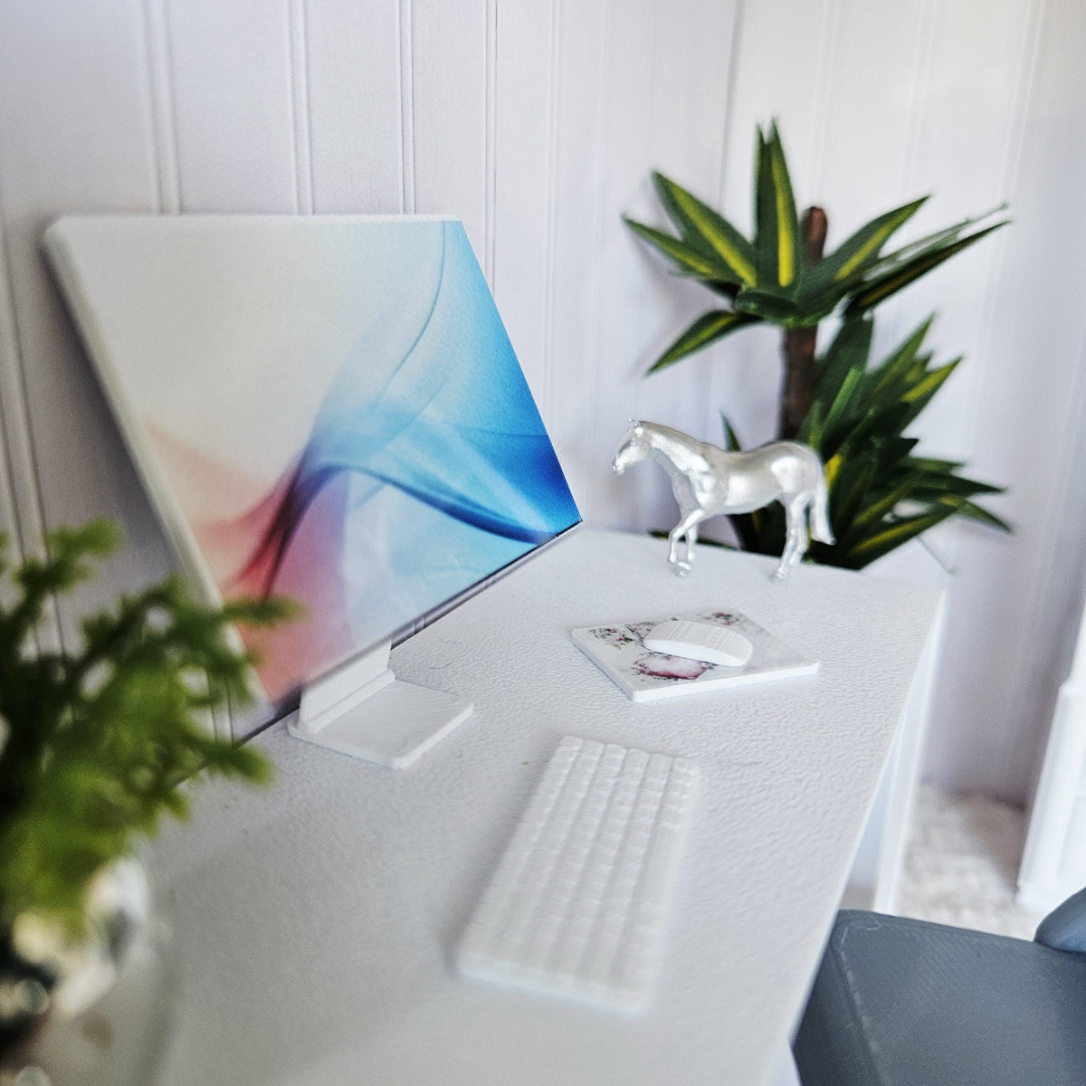 Dolls House Computer Set | Miniature Desktop PC with Keyboard & Mouse | 1:12 Scale