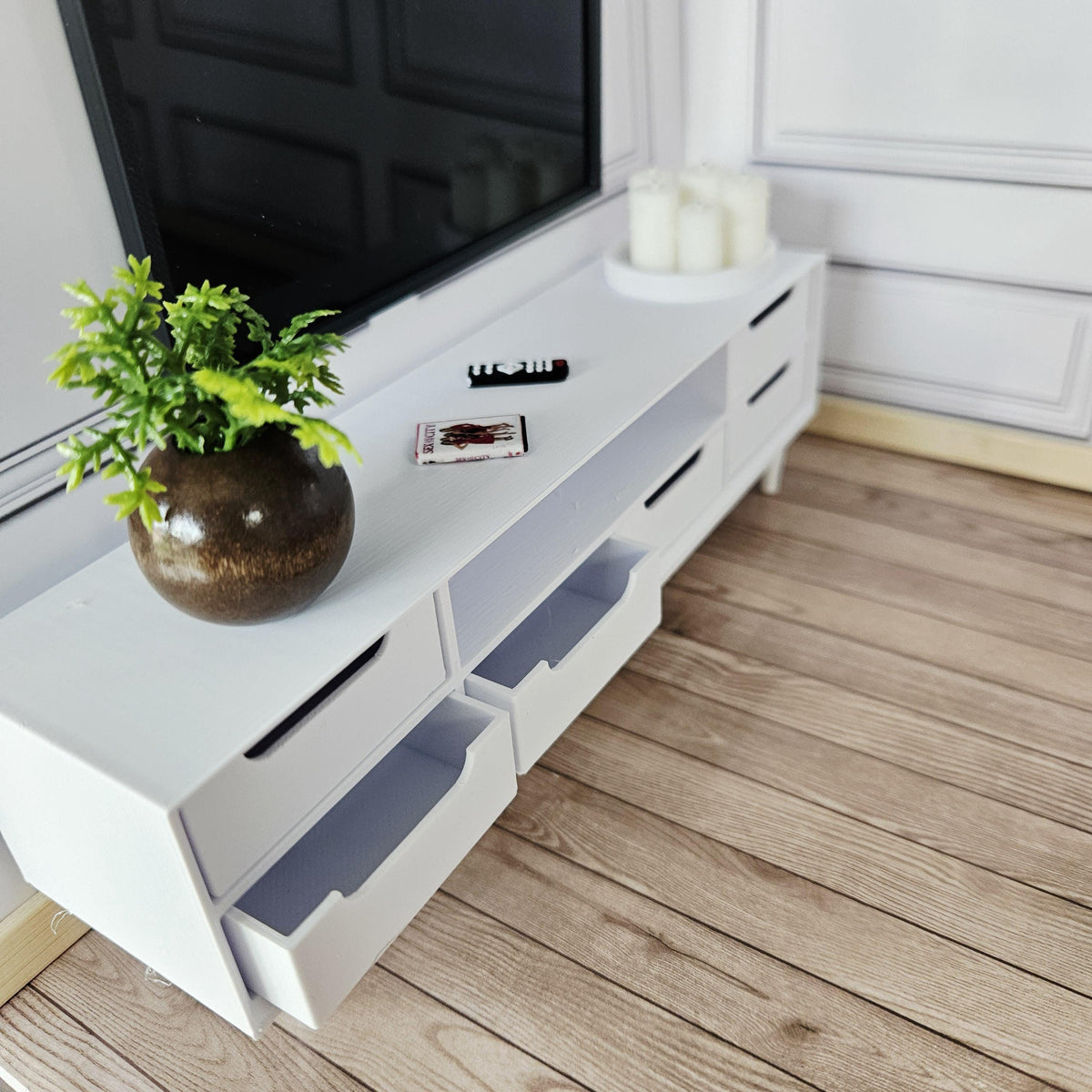 Dolls House Modern TV Unit, 1:12 Scale Miniature TV stand