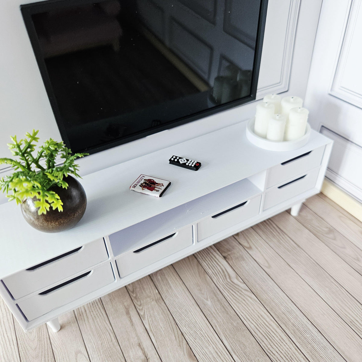 Dolls House Modern TV Unit, 1:12 Scale Miniature TV stand
