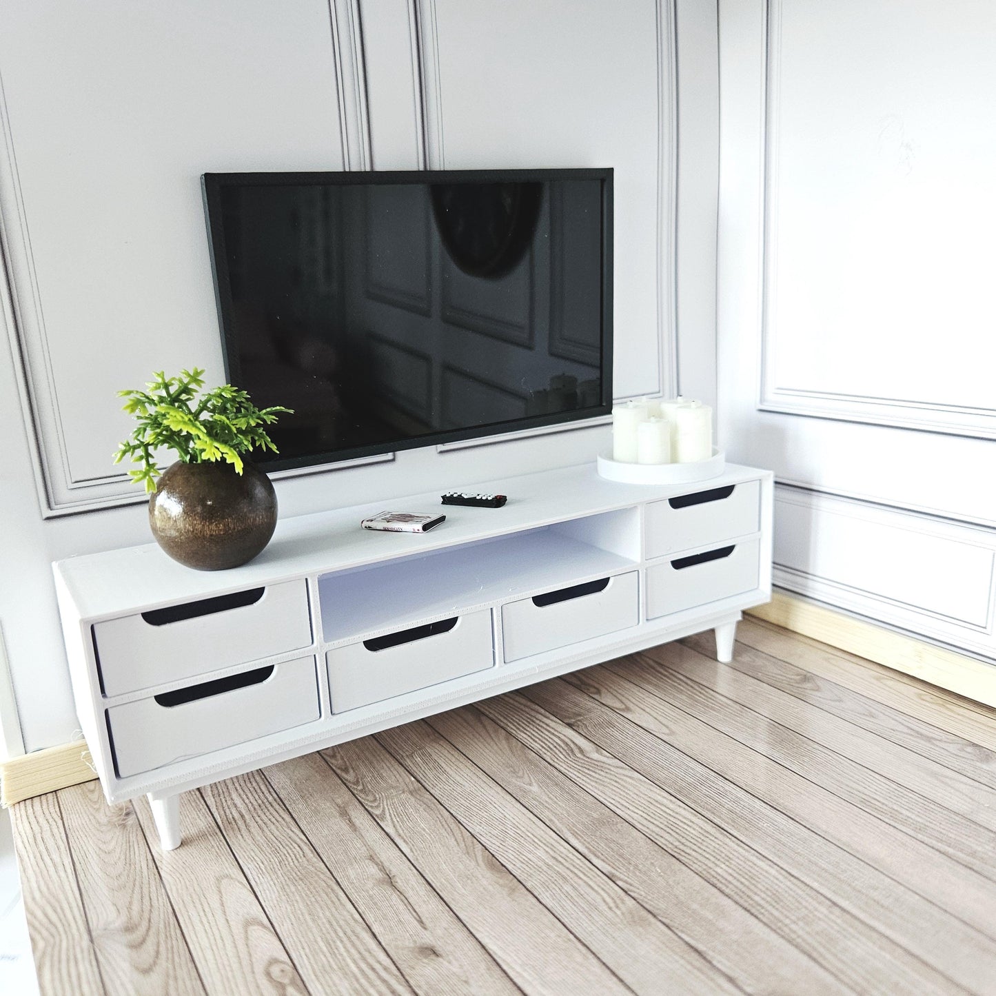 Dolls House Modern TV Unit, 1:12 Scale Miniature TV stand