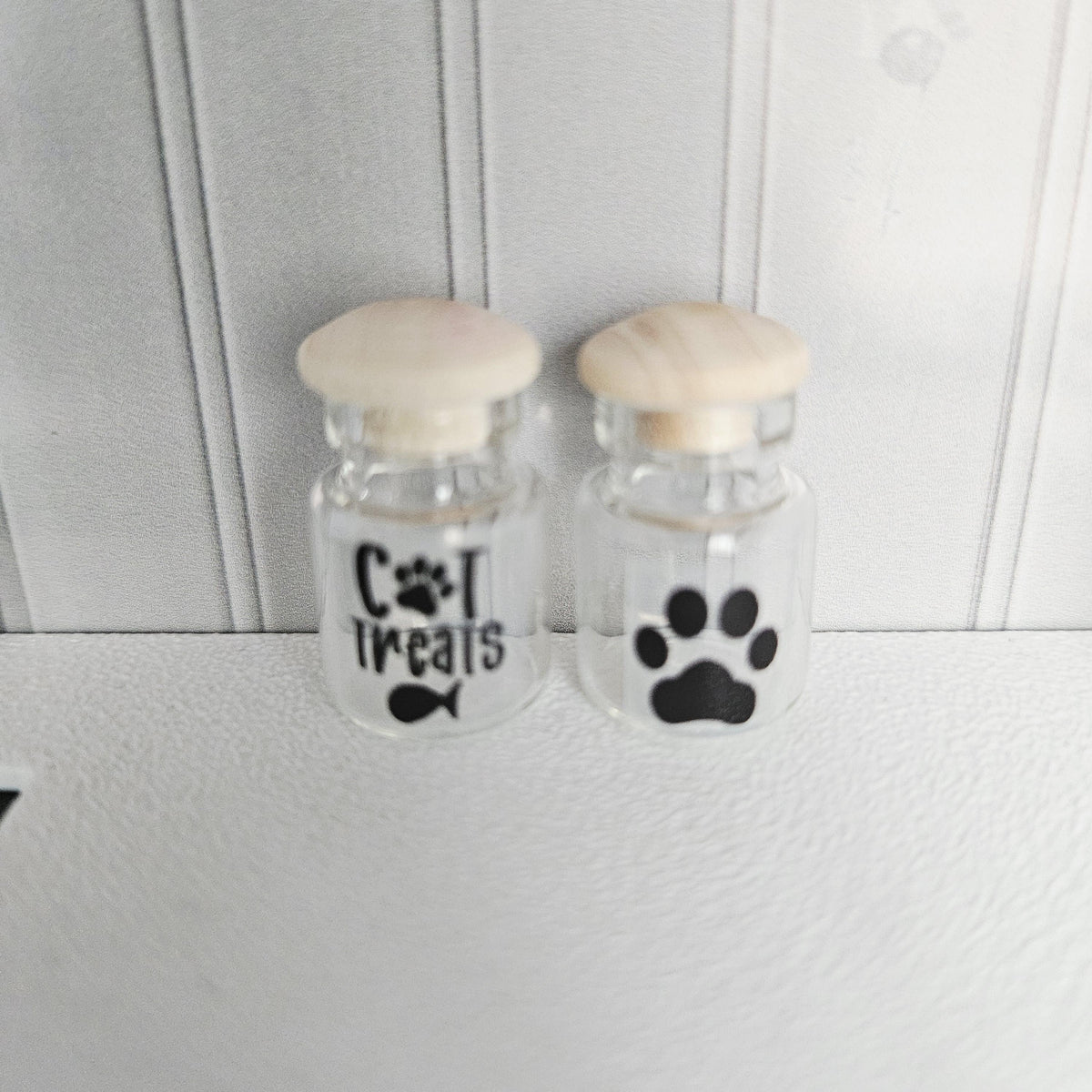 Dolls House Cat Treat Jars | Set of 2 Mini Glass Style Jars with Lids | Pet Accessories | 1:12 Scale