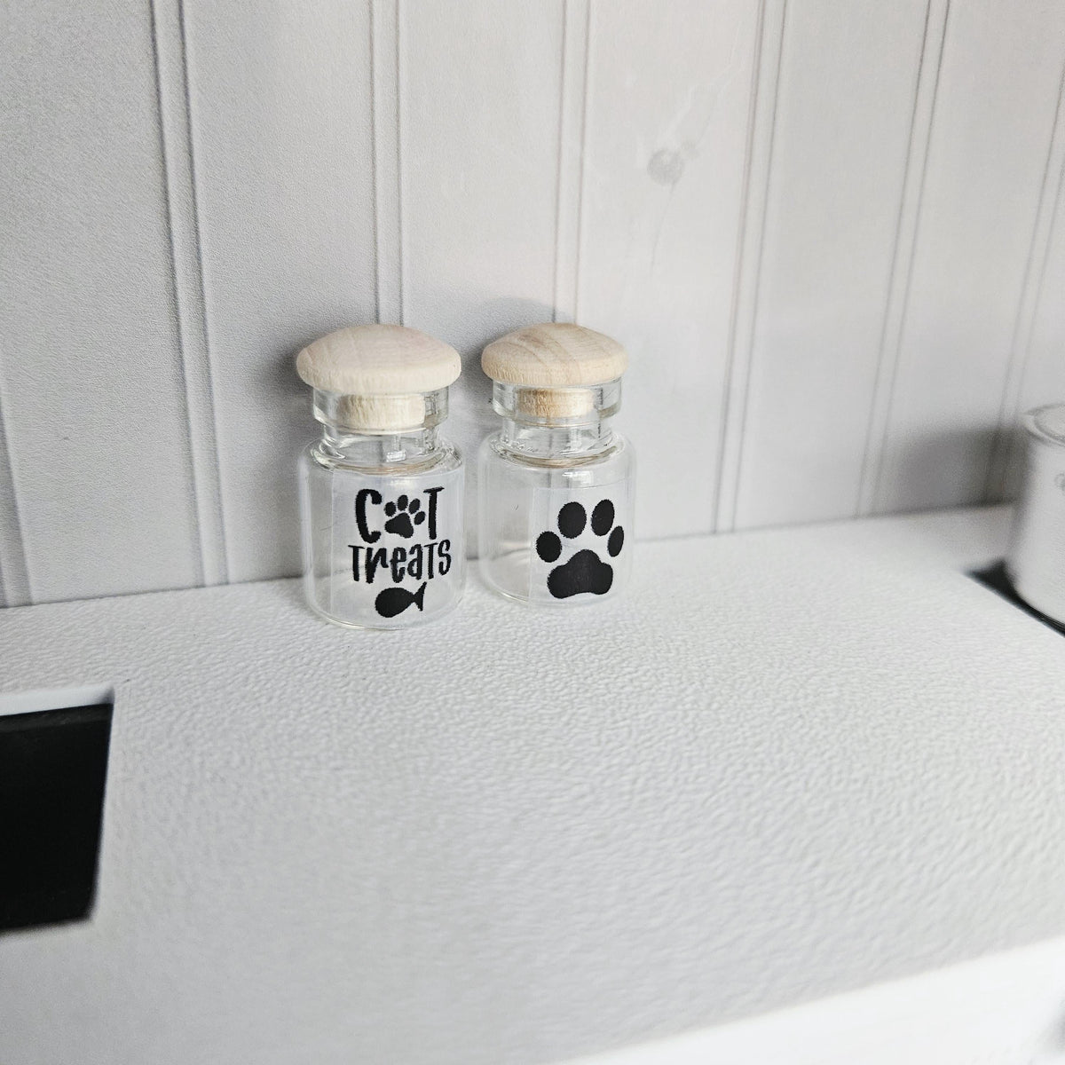 Dolls House Cat Treat Jars | Set of 2 Mini Glass Style Jars with Lids | Pet Accessories | 1:12 Scale
