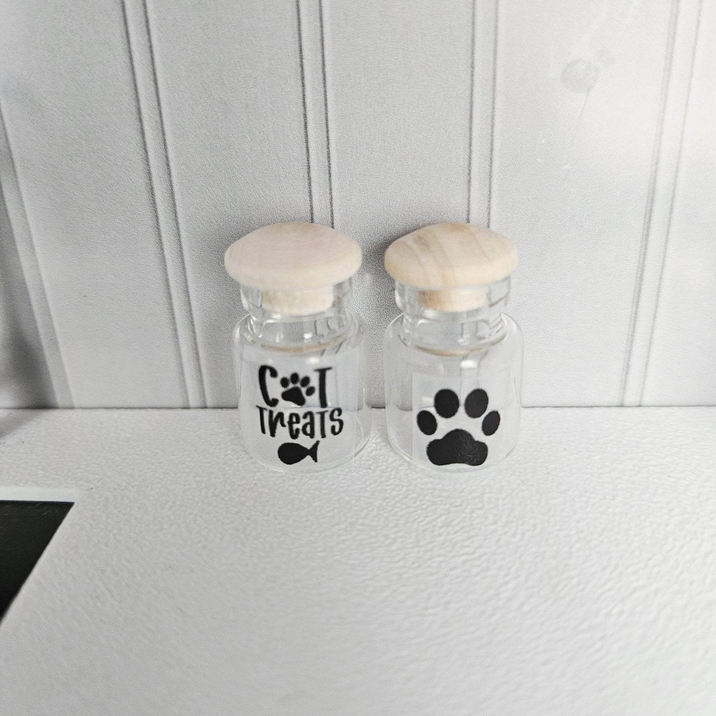 Dolls House Cat Treat Jars | Set of 2 Mini Glass Style Jars with Lids | Pet Accessories | 1:12 Scale