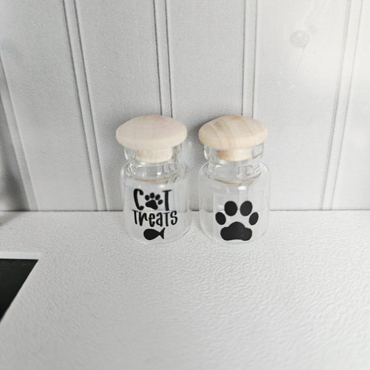 Dolls House Cat Treat Jars | Set of 2 Mini Glass Style Jars with Lids | Pet Accessories | 1:12 Scale