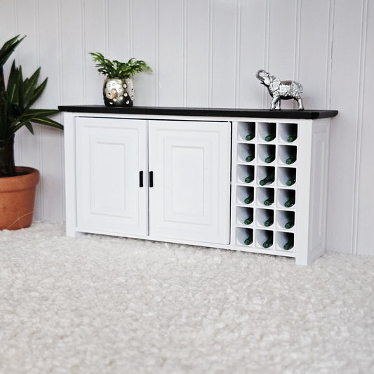 Dolls House Sideboard with Wine Rack | Miniature Cabinet with 18 Bottles | 1:12 Scale Furniture