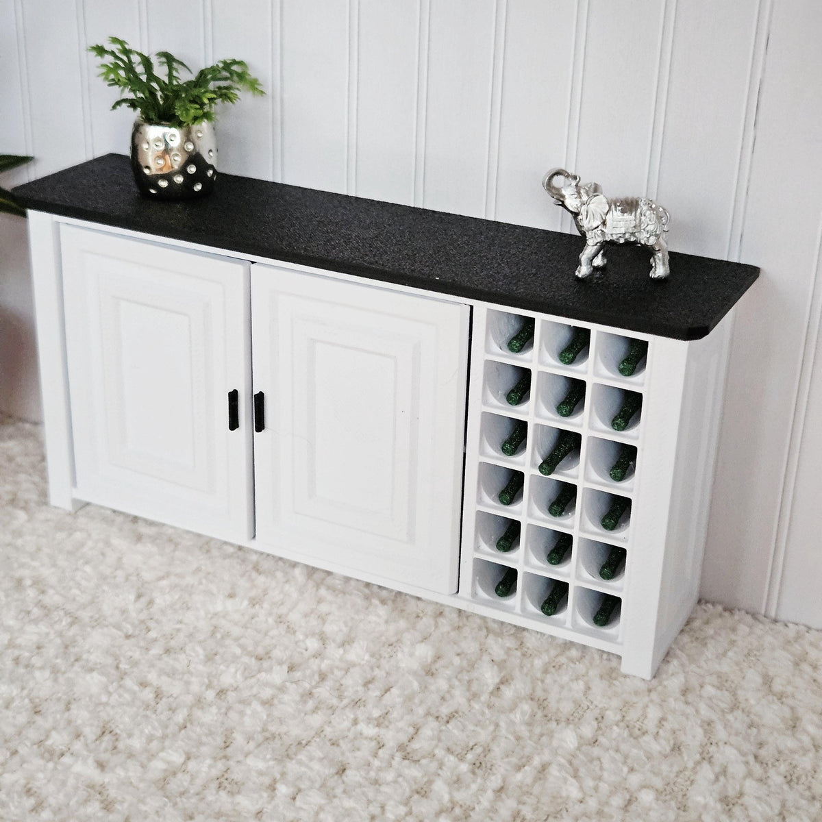 Dolls House Sideboard with Wine Rack | Miniature Cabinet with 18 Bottles | 1:12 Scale Furniture