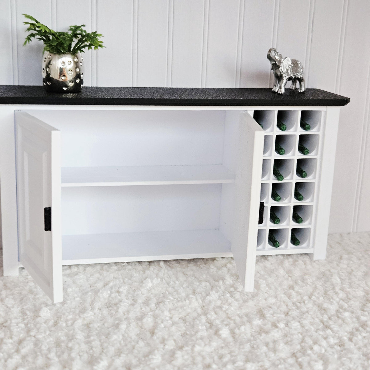Dolls House Sideboard with Wine Rack | Miniature Cabinet with 18 Bottles | 1:12 Scale Furniture