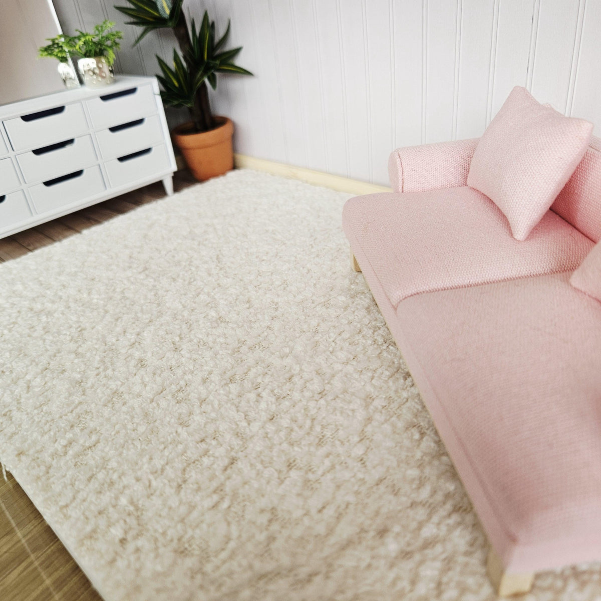 Dolls House Large Bouclé Rug | Cream Textured Carpet | Modern Flooring | 1:12 Scale