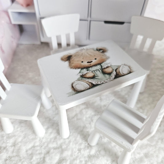 Dolls House Children’s Table & Chairs Set | Teddy Bear Design | 1:12 Scale Miniature Furniture