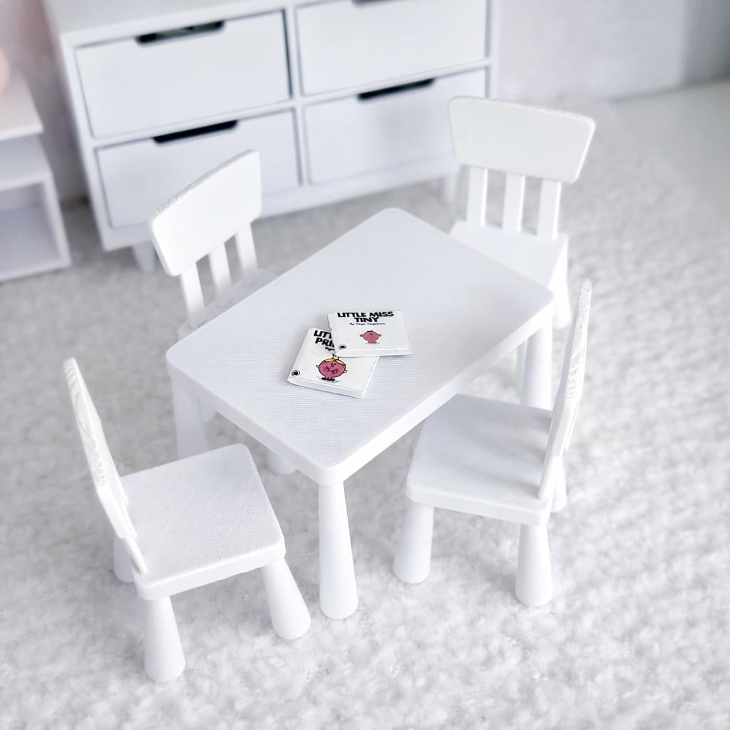 1:12 Scale Dolls House Children’s Table & Chairs | Modern IKEA Style | Plain Set