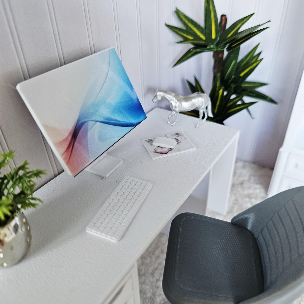 Dolls House Computer Set | Miniature Desktop PC with Keyboard & Mouse | 1:12 Scale