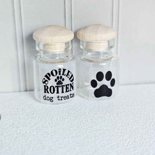 Dolls House Dog Treat Jars | Set of 2 Glass Style Jars with Lids | Pet Accessories | 1:12 Scale