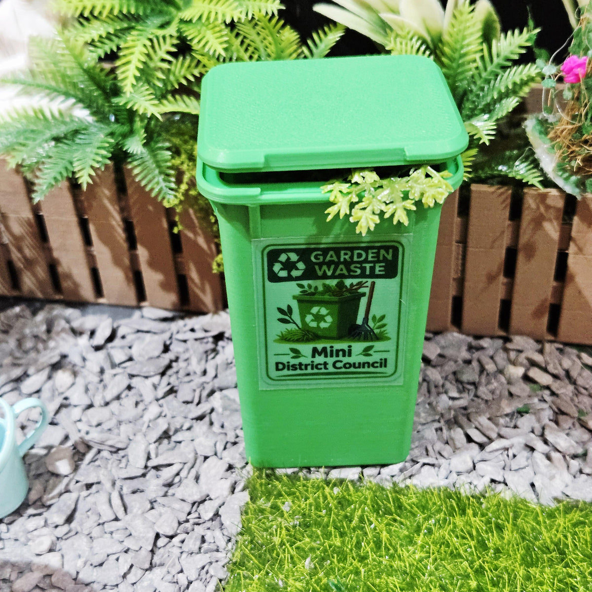 Dolls House Wheelie Bin | Garden Waste Bin with Lid | Outdoor Accessory | 1:12 Scale