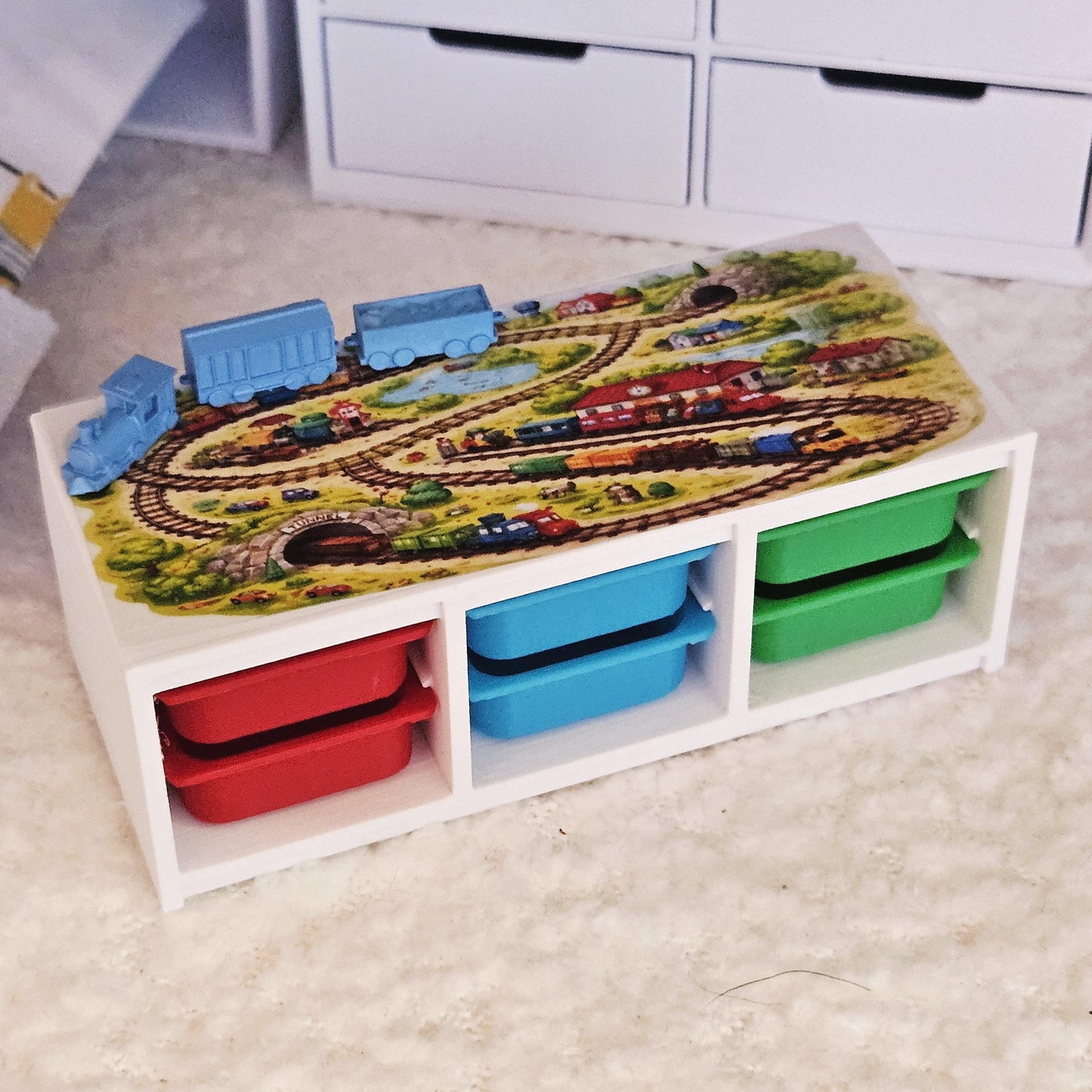 1:12 Scale Dolls House Floor Unit, IKEA-Style, Train Map Storage