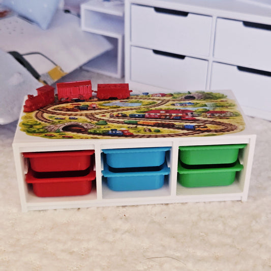 IKEA-Style Floor Unit with Train Map – alternate view 2 | 1:12 scale dolls house miniature