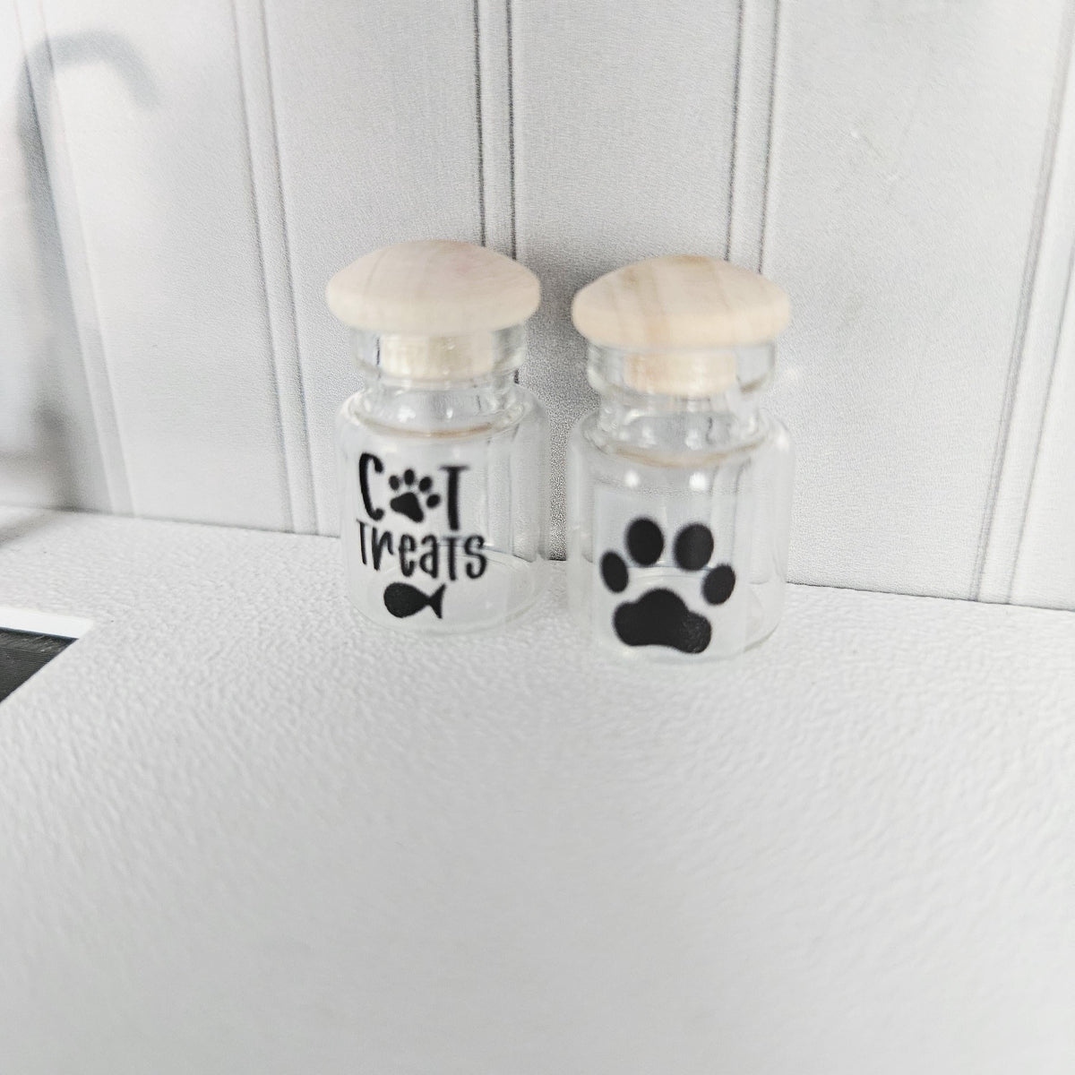 Dolls House Cat Treat Jars | Set of 2 Mini Glass Style Jars with Lids | Pet Accessories | 1:12 Scale