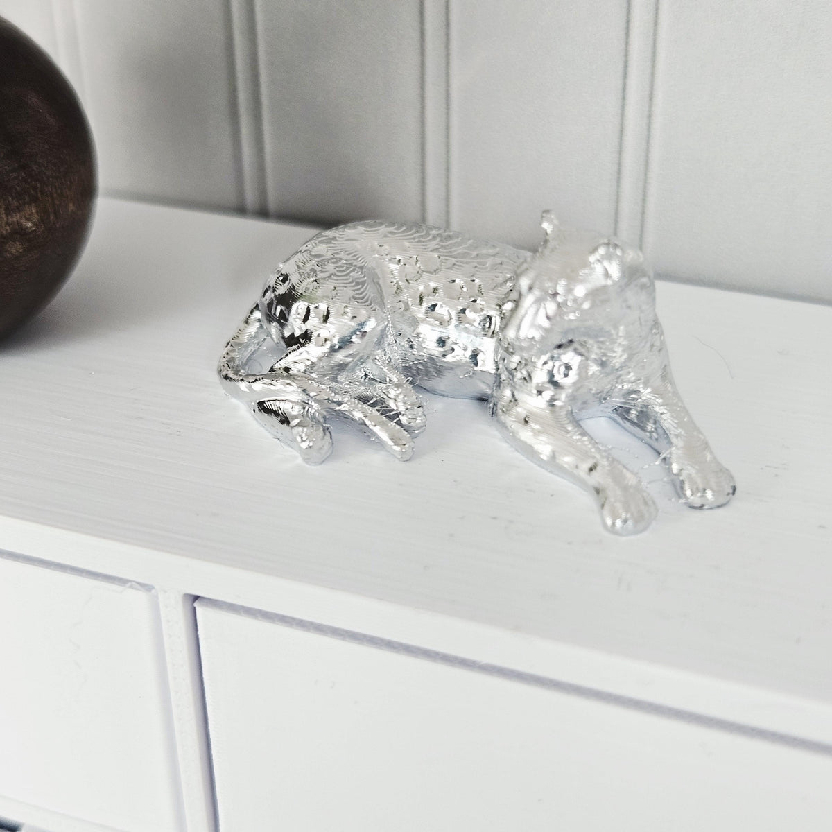 Dolls House Leopard Ornament | Lying Leopard Figure | Gold, Silver or Copper | 1:12 Scale