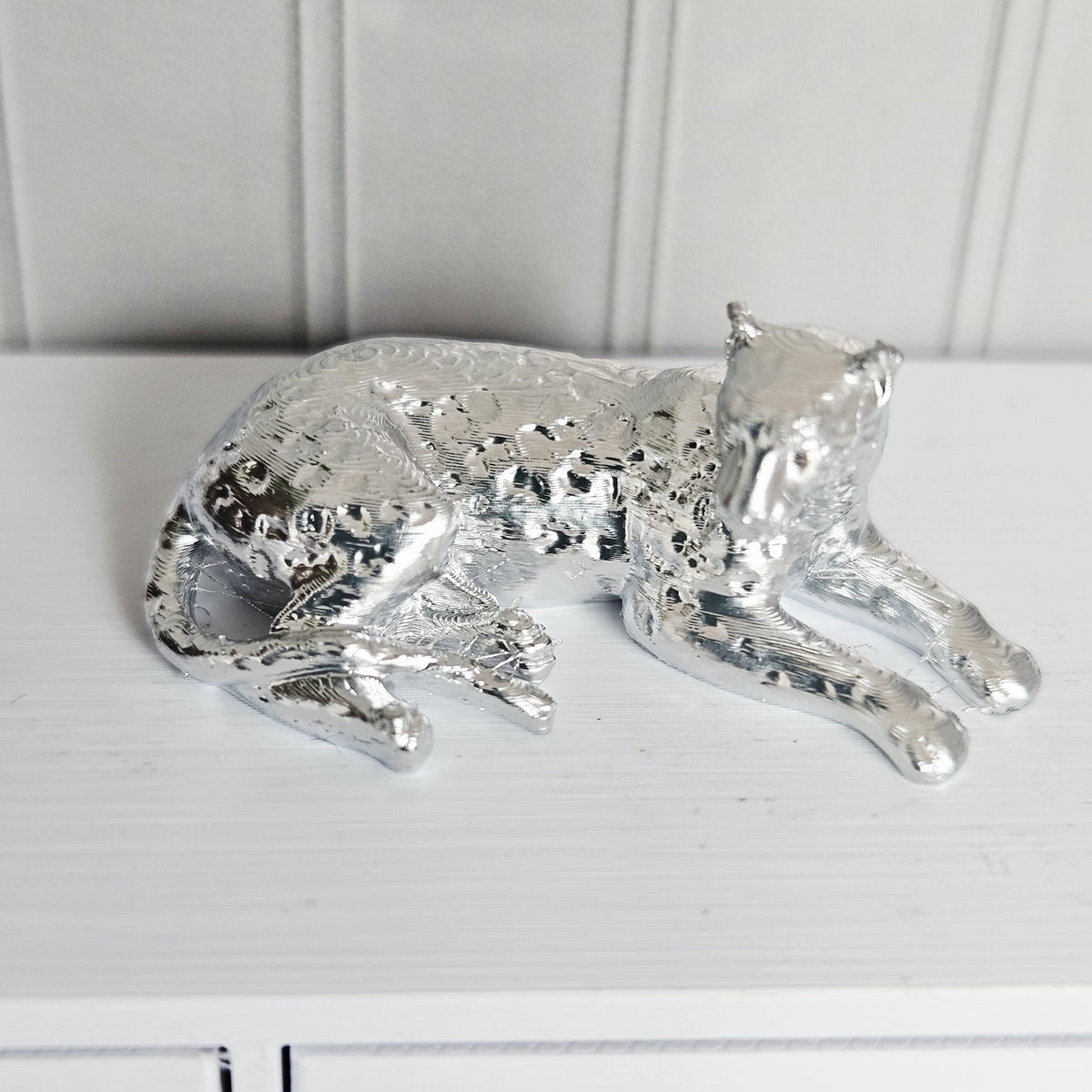 Dolls House Leopard Ornament | Lying Leopard Figure | Gold, Silver or Copper | 1:12 Scale