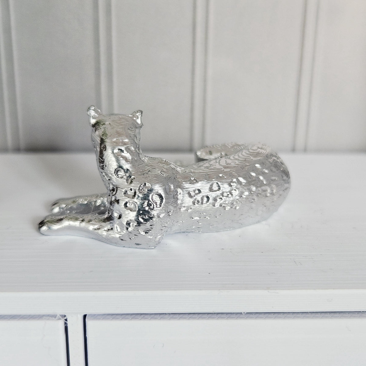Dolls House Leopard Ornament | Lying Leopard Figure | Gold, Silver or Copper | 1:12 Scale