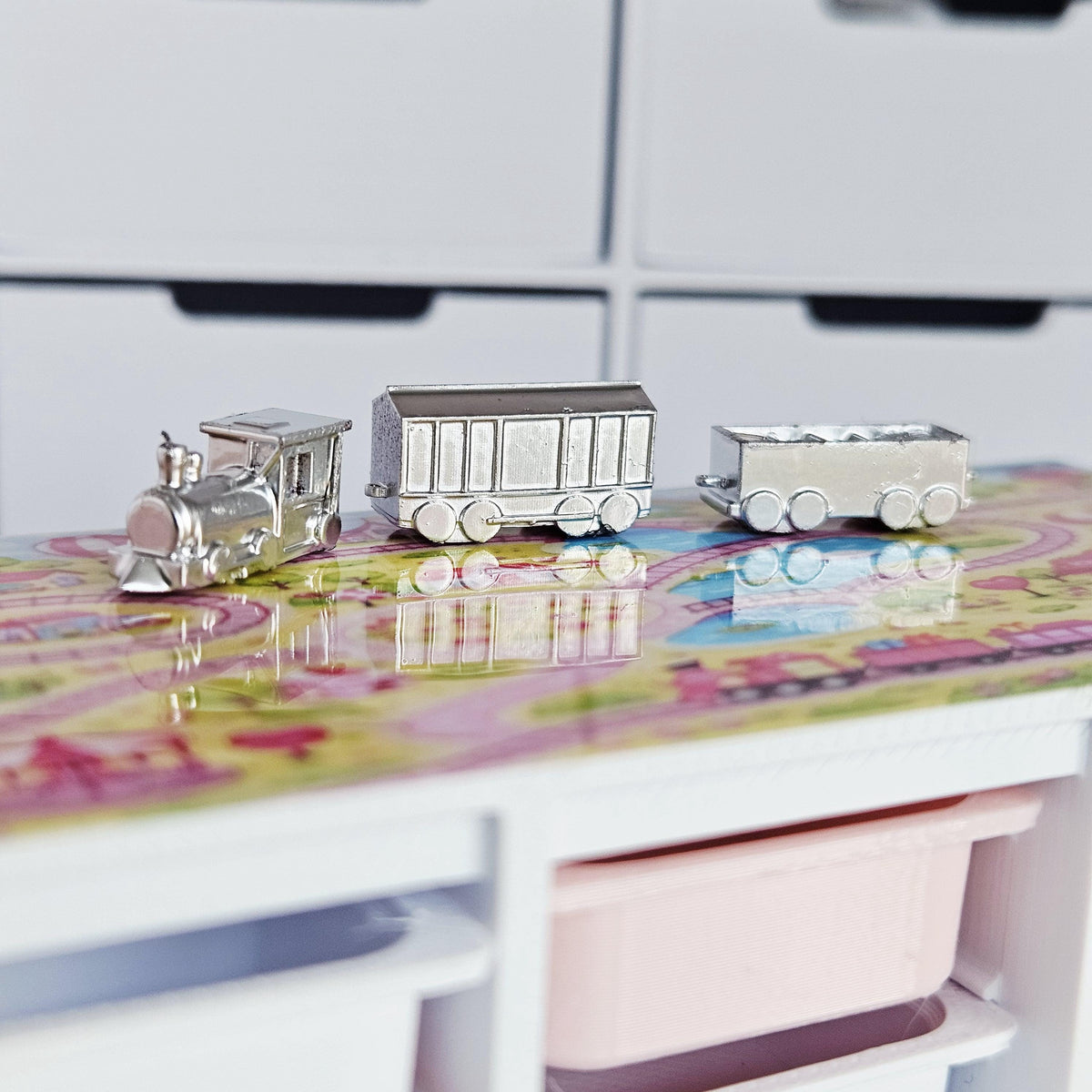 Dolls House Toy Storage Unit with Play Mat Top | Train Map Nursery Storage | 1:12 Scale Furniture