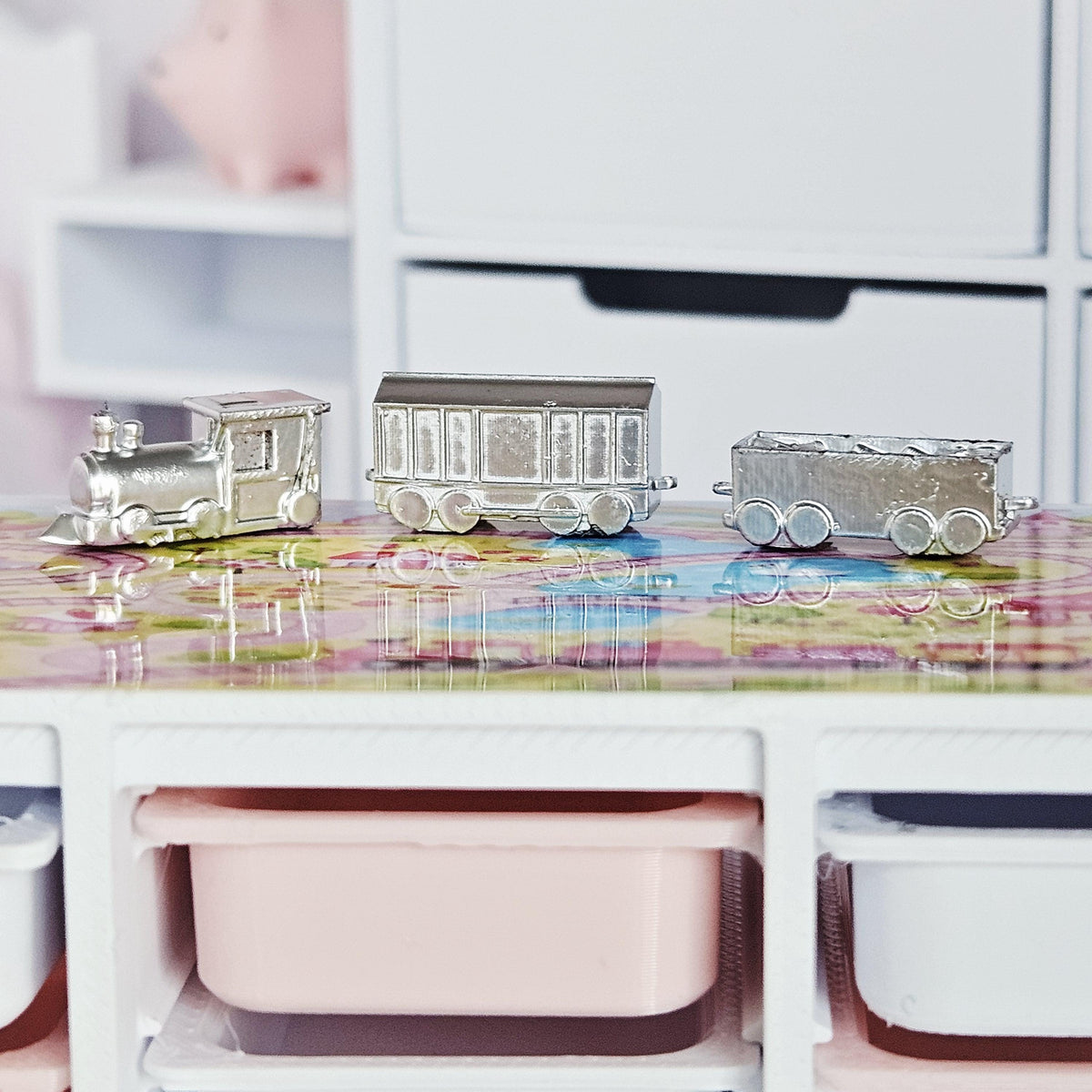 Dolls House Toy Storage Unit with Play Mat Top | Train Map Nursery Storage | 1:12 Scale Furniture