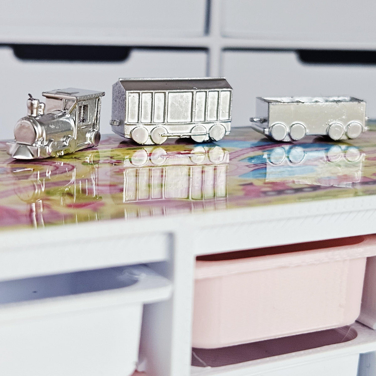 Dolls House Toy Storage Unit with Play Mat Top | Train Map Nursery Storage | 1:12 Scale Furniture