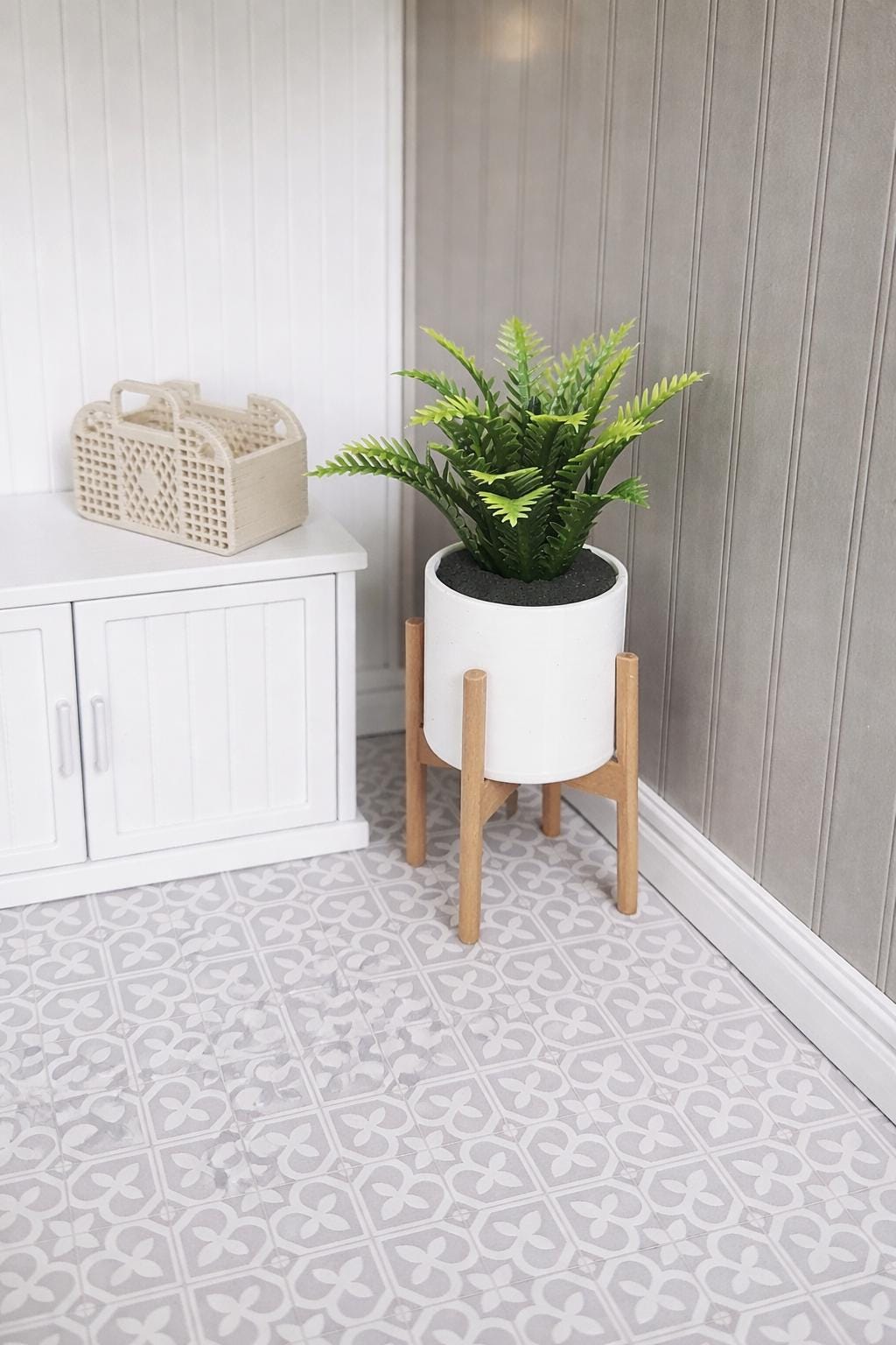Modern Dolls House Plant Pot with Stand | 1:12 Scale Miniature Indoor Plant | Contemporary Decor | Colour Options