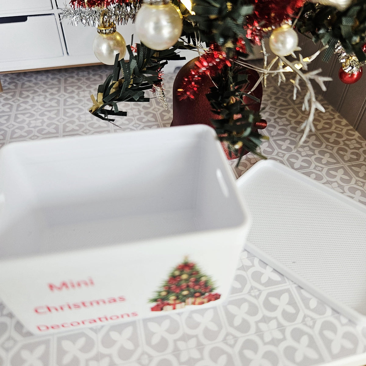 Dolls House Christmas Decorations Box | Mini Storage Box | Festive Accessory | 1:12 Scale