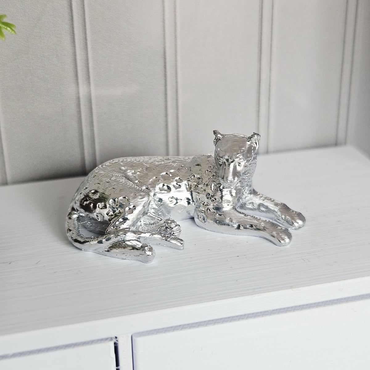 Dolls House Leopard Ornament | Lying Leopard Figure | Gold, Silver or Copper | 1:12 Scale
