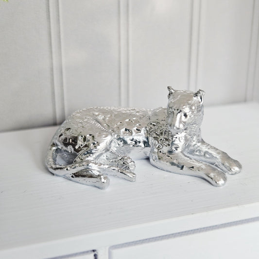 Dolls House Leopard Ornament | Lying Leopard Figure | Gold, Silver or Copper | 1:12 Scale