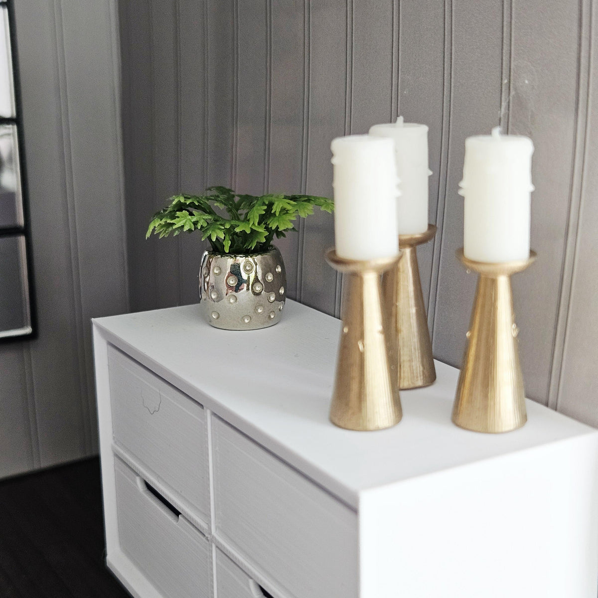 Dolls House Candle Stick Set | 3 Mini Candles & Holders | Mantel & Table Decor | 1:12 Scale
