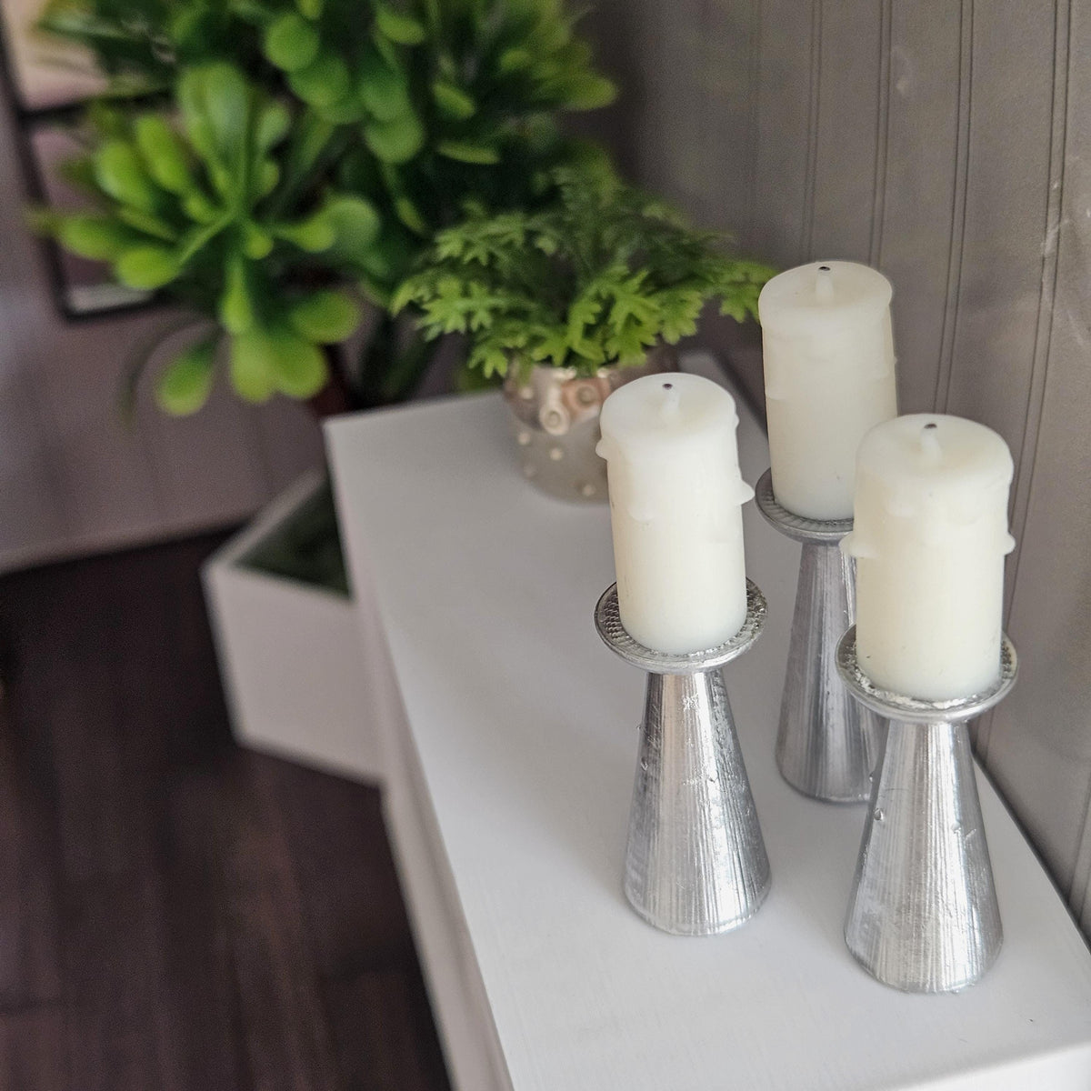 Dolls House Candle Stick Set | 3 Mini Candles & Holders | Mantel & Table Decor | 1:12 Scale