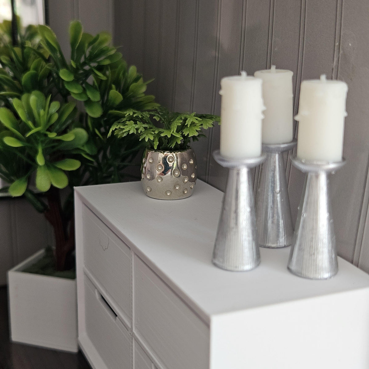 Dolls House Candle Stick Set | 3 Mini Candles & Holders | Mantel & Table Decor | 1:12 Scale
