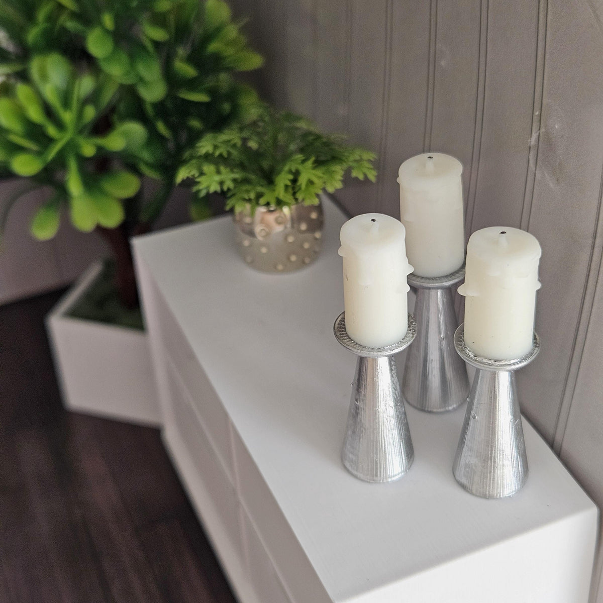 Dolls House Candle Stick Set | 3 Mini Candles & Holders | Mantel & Table Decor | 1:12 Scale