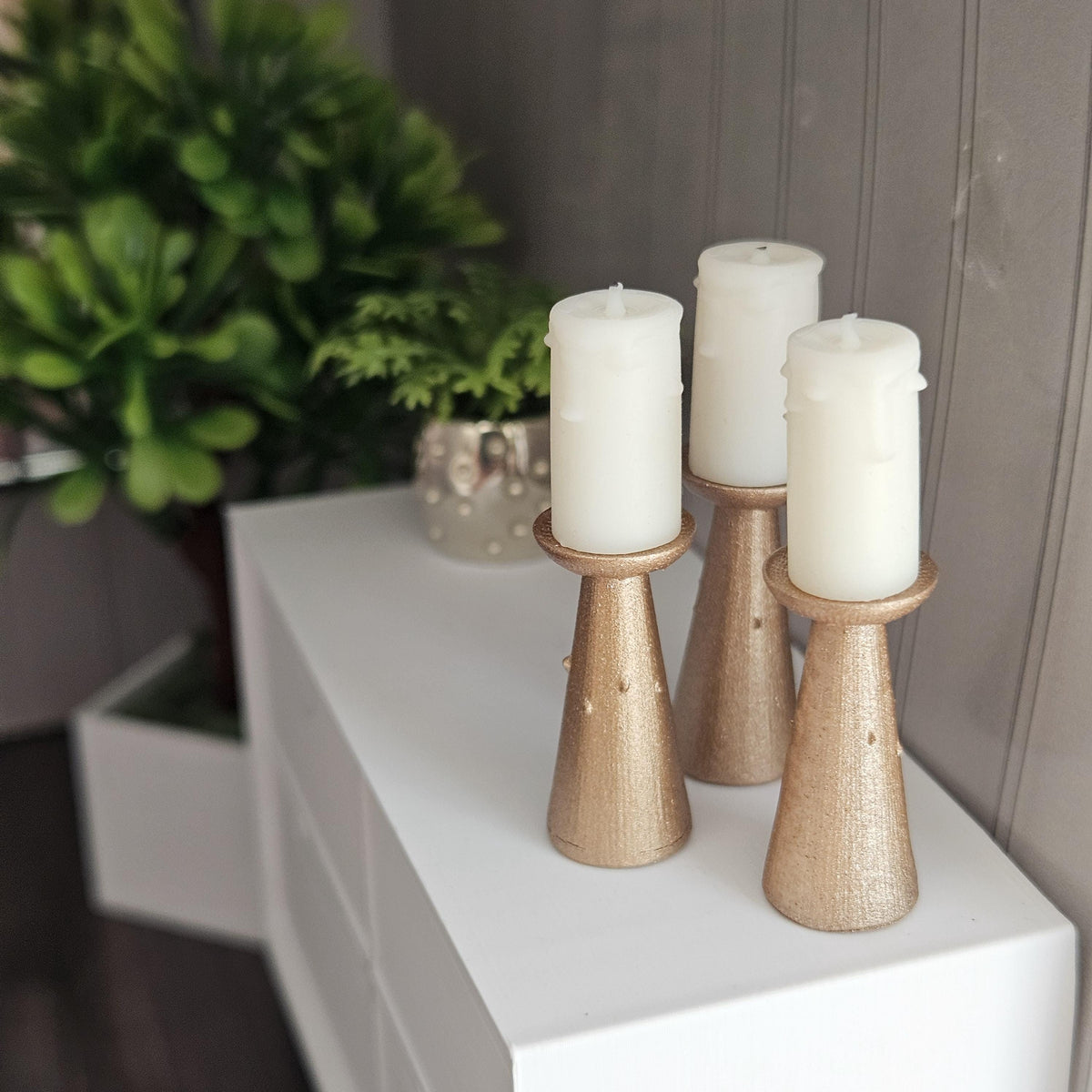 Dolls House Candle Stick Set | 3 Mini Candles & Holders | Mantel & Table Decor | 1:12 Scale
