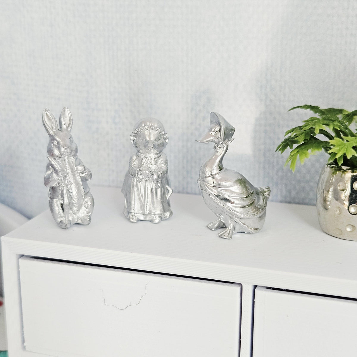 Dolls House Animal Ornament Set | Rabbit, Hedgehog & Duck | Miniature Nursery Decor | 1:12 Scale